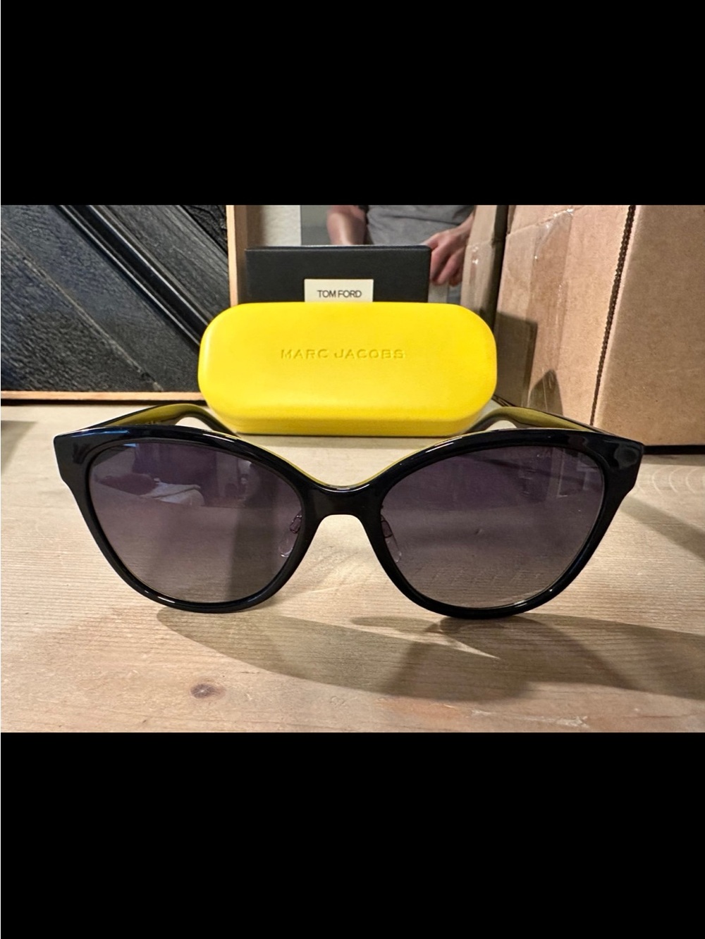 Marc Jacobs Black Cat Eye Sunglasses with Yellow Case